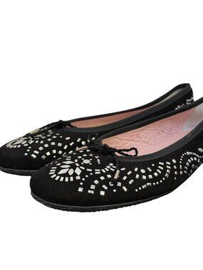 Paul Mayer Ladies Black Flats With Silver Ballet Style Shoes 8